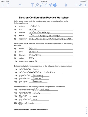 electron configuration practice worksheet